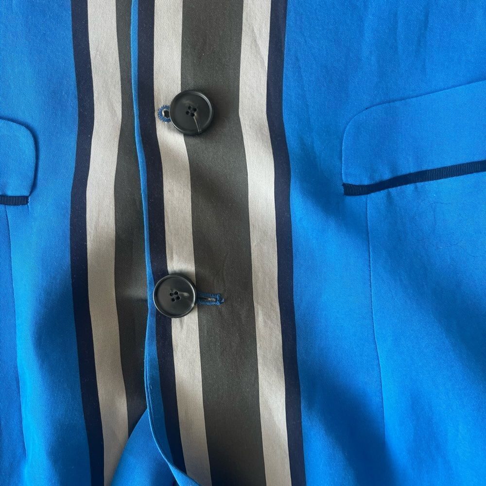 Sea New York 6 Electric Blue Gray Striped Silk Button Up Blazer - Picture 6 of 7